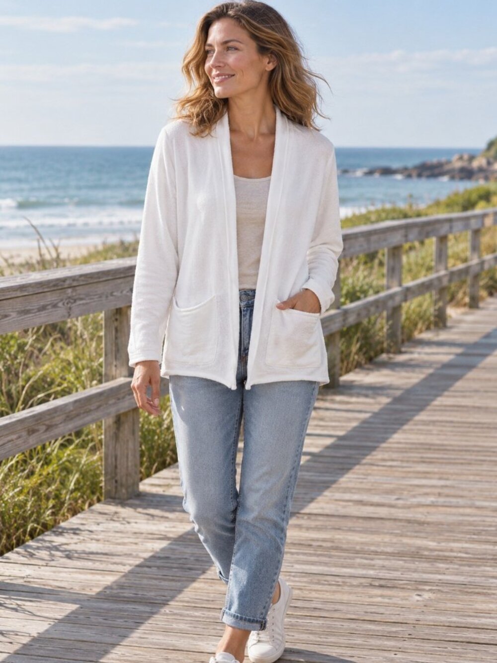 Frank & Eileen Barbara Beach Cardigan White Cotton Terry Size Small Fall Layers